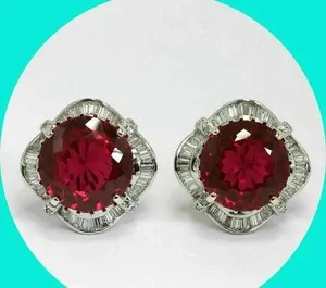 Authentic 3Ct Lab-Created Round Cut Red Ruby & Diamond Stud Earrings 14K White Gold Plated