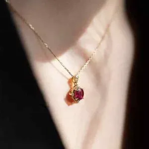 Authentic 2Ct Oval Lab Created Diamond Red Ruby Women's Pendant 14K Yellow Gold Plated