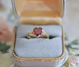 Authentic 14k Yellow Gold Plated 2Ct Heart Cut Lab Created Diamond Red Ruby Wedding Ring