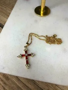 Authentic The Sacred Crimson Fire: 14k Gold Plated Ruby & Diamond Cross Talisman