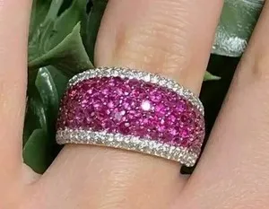 Authentic 2Ct Round Lab Created Red Ruby Diamond Cluster Women Ring 14K White Gold Plated