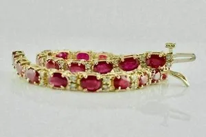 Authentic 15Ct Lab Created Red Ruby Diamond Women's Tennis Bracelet 14K Yellow Gold Plated