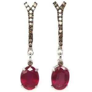 Authentic Mystic Ruby & Diamond Earrings - White Gold Plated Sterling Silver Protection