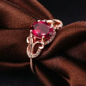 Authentic 2Ct Oval Cut Red Ruby Lab Created Diamond Engagement Ring 14K Rose Gold Plated