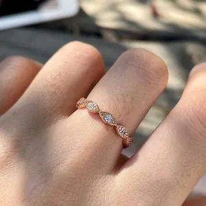 Authentic Full eternity art deco wedding band 14k rose gold plated delicate stacking band
