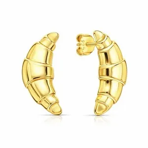 Authentic 925 Sterling Silver Chunky Croissant Hoop Earrings | Ribbed Crescent Huggie Hoop