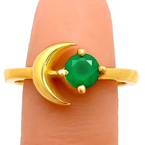 Authentic 18K Gold Plated Crescent Moon Colorful Birth Gemstone Ring for Women TGR1004