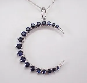 Authentic Crescent Moon Pendant 14KWhite Gold Plated Silver 2Ct Round Lab Created Sapphire