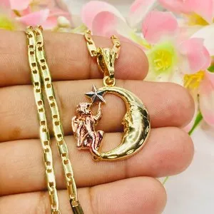 Authentic Celestial Harmony: 14K Gold Plated Crescent Moon Guardian of Dreams