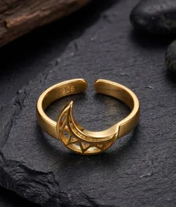 Authentic Celestial Crescent Gold-Plated Lunar Talisman Ring