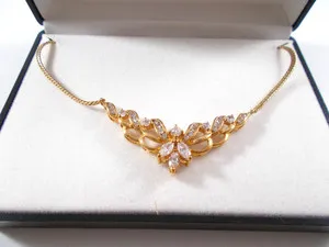 Authentic NIB 14K Gold Plated Crescent Herringbone Chain Necklace CZ Accents Free Shipping