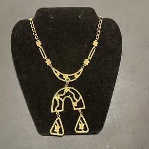 Authentic VTG ETRUSCAN GOLD PLATED BUTTERFLY NECKLACE CRESCENT REVIVAL DANGLE