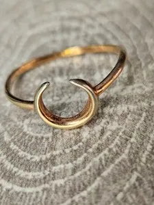 Authentic 925 Sterling Silver Gold Plated Crescent Moon Ring Size 9 Minimalist Boho