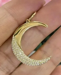 Authentic Celestial Crescent Moon Pendant – 1.30 Ct Moissanite, 14K Gold‑Plated Radiance