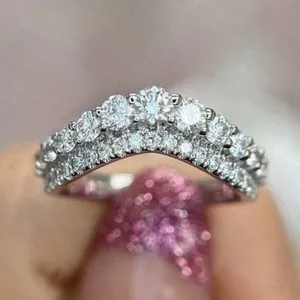 Authentic Round Cut Moissanite Wish Bone Eternity Engagement Ring In 14K White Gold Plated