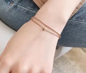 Authentic Women Gold Plated Titanium Wish Bead Chain Hand Bracelet 6.1-8"