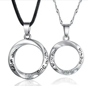 Authentic Couples White Gold Plated Silver "One Wish" Pendant Pair w/ 18 Sterling Chains