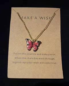 Authentic Make A Wish Gold Plated Enamel Butterfly Charm Necklace, Cable Chain, Lobster