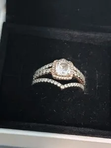 Authentic PANDORA ROSE GOLD Plated SPARKLE Halo Ring Set With Wish Half Rings 5 & 6 Sz
