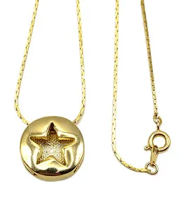 Authentic Celestial Star Wish Astral Slide Talisman - Radiant Gold Plated Amulet with 17 Inch Herringbone Chain