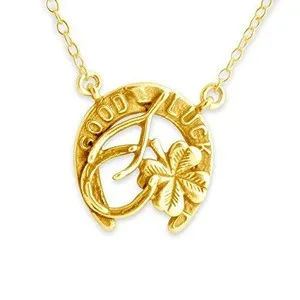 Authentic Azaggi Gold Plated Good Luck Wish 4 Leaf Clover Wishbone Pendant Necklace