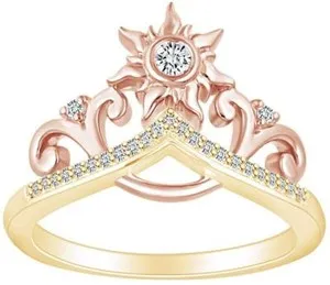 Authentic 1/10ct Natural Diamond Wish Style Princess Two Tone Ring in 14K Gold Plated
