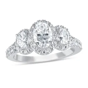 Authentic Vera Wang WISH 3-Stone 1.50Ct Oval Simulated Diamond Ring 14K White Gold Plated