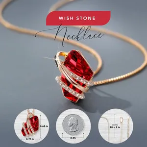 Authentic Wish Stone Pendant with Ruby Red Birthstone 18K Rose Gold Plated/Silvertone