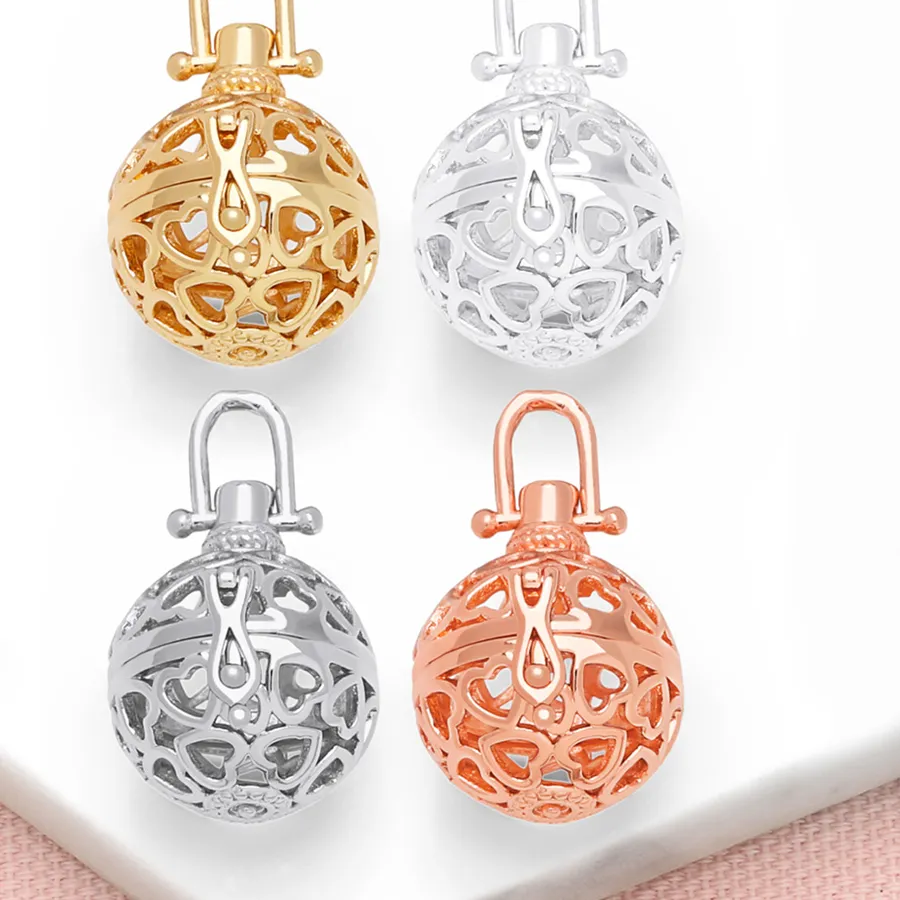 Authentic OCESRIO Retro Hollow Heart Harmony Ball Necklace Pendant for Pregnancy Women Gold Plated Wishing Ball Jewelry pdtb407