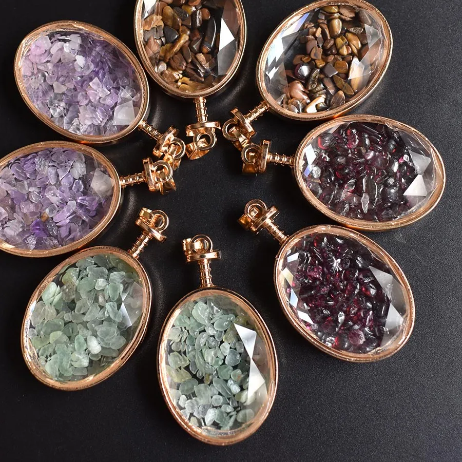 Authentic Alchemical Wish Bottle Pendant Set - Sacred Crystal & Gold Plated Talismans