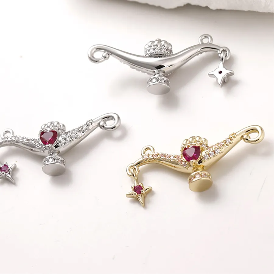 Authentic 2 PCS Plating with 14k Genuine Gold Three Dimensional Double Hanging Wishing Light Pendant DIY Jewelry Making Accessory