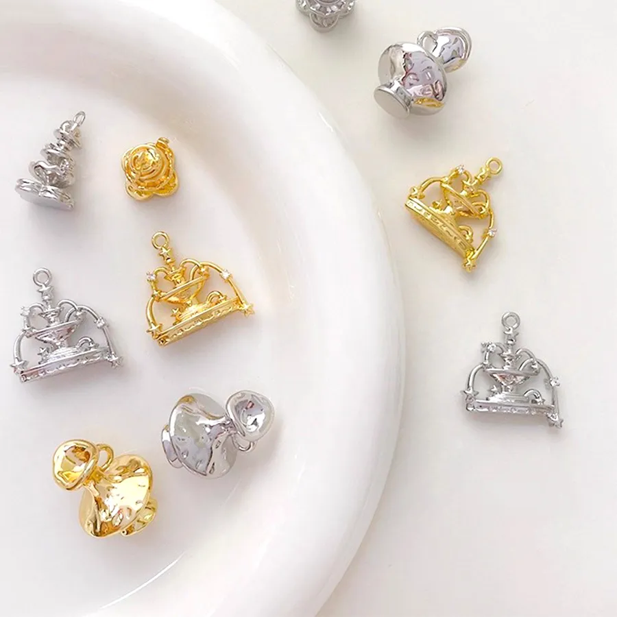 Authentic Orichalum Plating Zircon-inlaid Vintage 3D Wishing Pool Fountain Pendant DIY Jewelry Making Necklace Bracelet Accessories