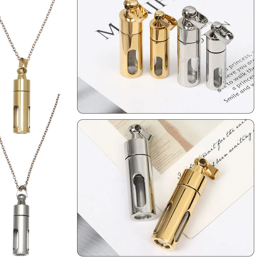 Authentic Gold Silver Jewelry Memorial Cremation Urns Cylinder Glass Tube Wishing Bottle Perfume Vial Pendant