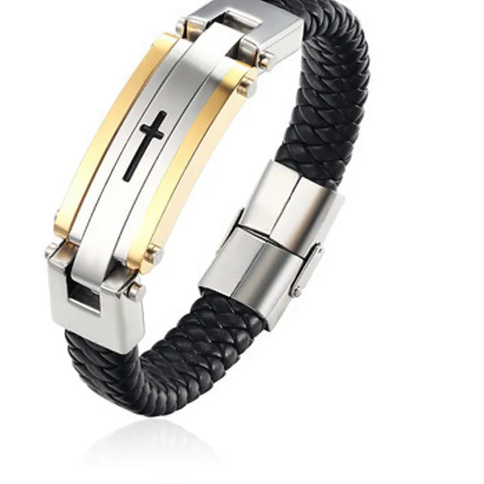 Authentic Men's Cross Woven Leather Rope Bangles Religious Party Prayer Wishing Amulet Bracelet Jewelry