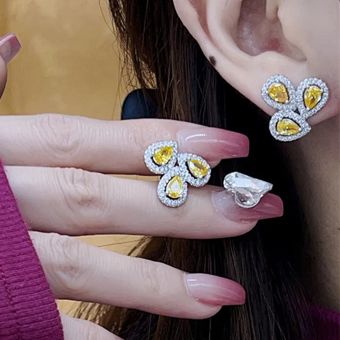Authentic Arrival Hot Water Drop 925 Silver Needle Earring Wish Yellow Spinel Stone Cute Party Stud Earrings For Women Jewelry