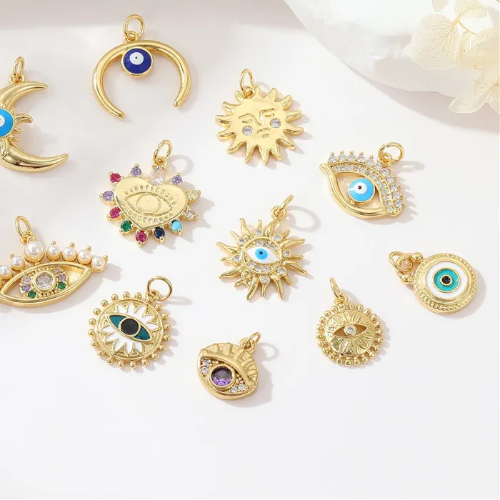 Authentic Evil Eye Charms for Jewelry Making 14K Gold Plated Zircon Charms Pendant for DIY Necklace Making,Supplies For Jewelry