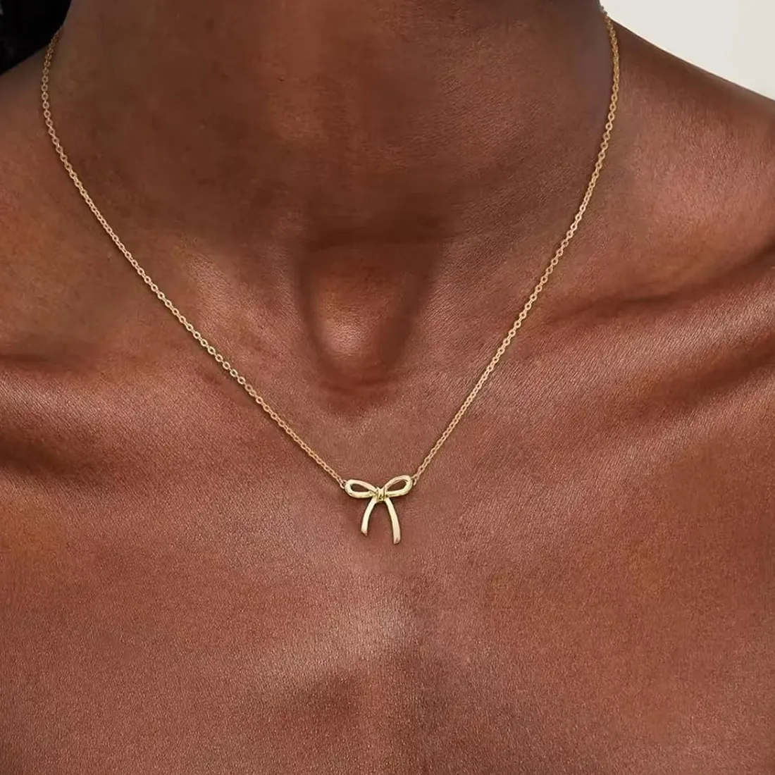 Authentic Bowknot Lucky Necklace For Women Gold Color Korean Necklaces Female Aesthetic Choker Jewelry Daily Accessories