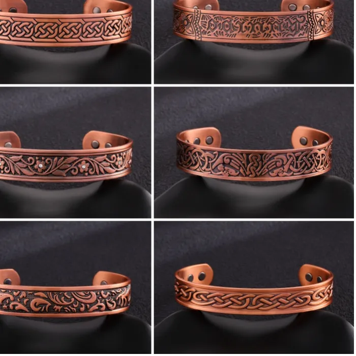 Authentic Pure Magnetic Cuff Bracelet with Neodymium Magnets, Lucky Viking Amulet for Men & Women, Adjustable Jewelry