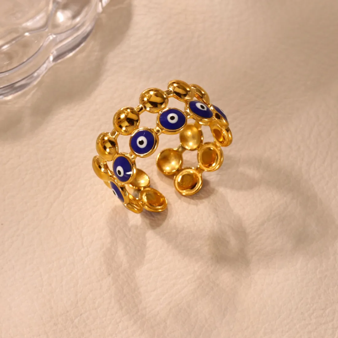 Authentic Vintage Turkish Blue Evil Eye Rings For Women Men Gold Color Ring Wedding Luxury Party Daily Jewelry Accessories