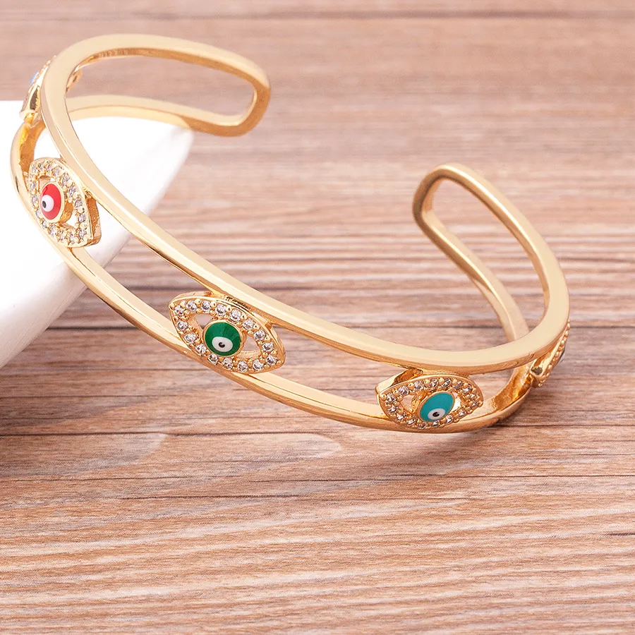Authentic Luxury Creative Design Turkish Evil Eye Cuff Bangle For Women Men Zircon Jewelry Hot Sale Party Wedding Lucky