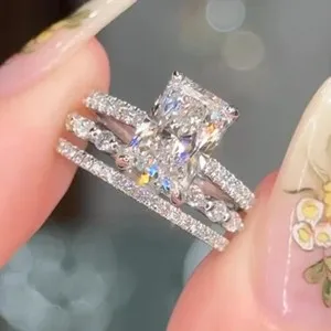 Authentic The Eternal Union Trio - Radiant Cut Moissanite Sacred Geometry Engagement Ring Set