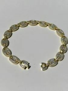 Authentic 8mm Gucci Link Bracelet 14k Gold Plated Solid 925 Sterling Silver CZ Mariner ICY
