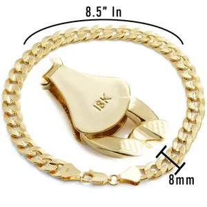 Authentic Cuban Link Bracelet 8mm - 8.5" | 14K Gold Plated Hip Hop Men Frost Chain
