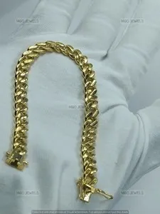 Authentic 8MM 7.5 Inch Solid Men Miami Cuban Link Bracelet 14K Yellow Gold Plated