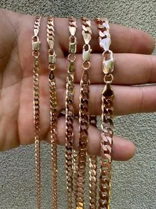 Authentic REAL 925 Silver 14k Rose Gold Plated Flat Cuban Link Chain Necklace 3mm-8mm