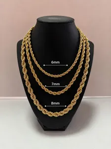 Authentic 14k Gold plated mens womens rope chains 8mm-6mm 18in-24in chain necklace