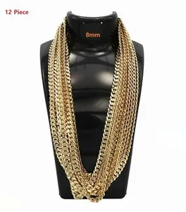 Authentic 8mm 12 Piece Concave Cuban link Chain 8" 20" 24" 30" 14k Gold Plated Necklace