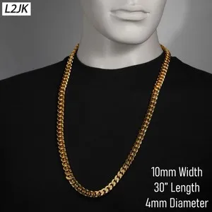Authentic Solid Cuban Link Chain 6mm, 8mm & 10mm 30" 14K Gold Plated Hip Hop Men