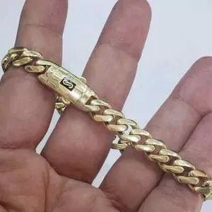 Authentic 14k Yellow Gold Plated Miami Cuban 8 MM Link monaco Bracelet 8" long Box Lock