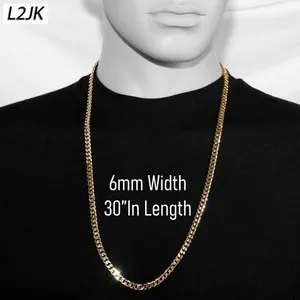Authentic Concave Cuban Link Chain 6mm, 8mm & 10mm 30" 14K Gold Plated Hip Hop